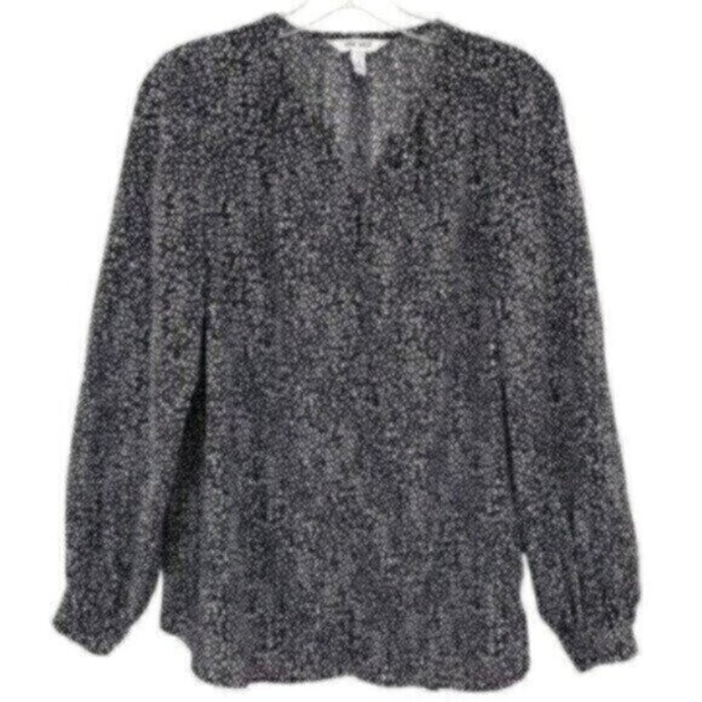 Nine West Women's Black & White Peasant Blouse Top Office Career